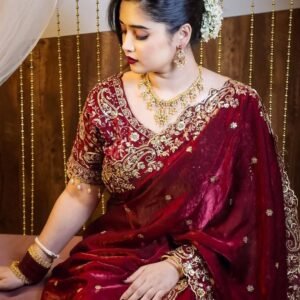 ❤️ রয়্যাল মেরুন লেস এমব্রয়ডারি মাদুরি শাড়ি